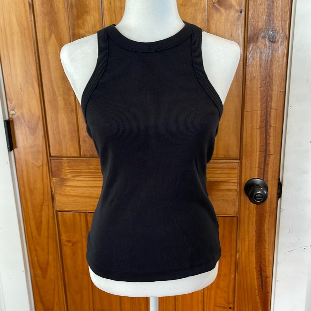 Standard James Perse Black Racerback Ribbed Cotton Knit Tank Top Size 1 / S NWT